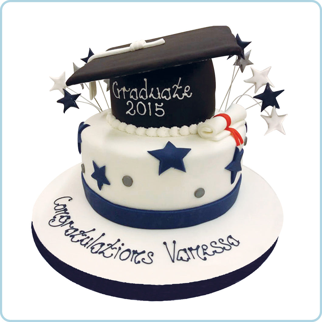 Mortarboard, scroll & stars - 2 tiers